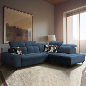 Ecksofa mit Schlaffunktion Buffalo VII blau rechtsseitig stilvolles Ecksofa mit Bettzeugcontainer Velourstoff