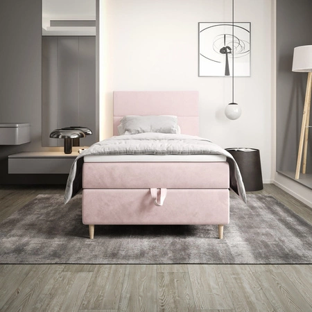 Boxspringbett Bing 100x200 puderrosa im modernen skandinavischen Stil mit gepolstertem Kopfteil Bett mit Staukasten