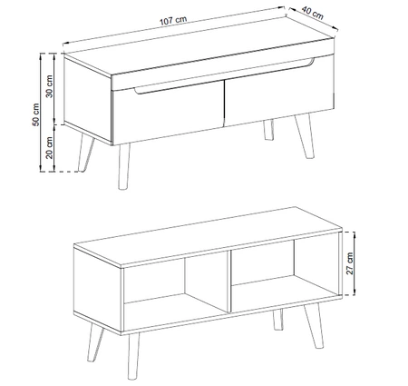 RTV Schrank Atka 107 cm Eiche artisan / schwarz modernes Design Schrank im skandinavischen Stil ideal für Wohnzimmer und Wohnbereich