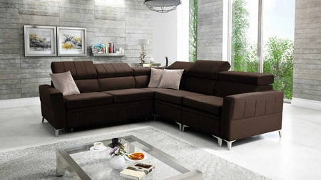 Ecksofa mit Schlaffunktion Ecksofa Rava IV brauner Samt rechts Komfort bei der täglichen Erholung Behälter für Bettzeug