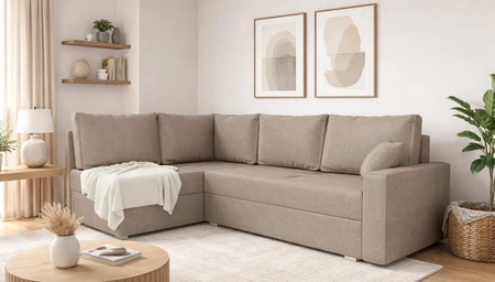 Ecksofa mit Schlaffunktion Nofi dunkelbeige links modernes Design ein schlichter und stilvoller Korpus, der in jede Einrichtung passt