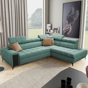 Ecksofa mit Schlaffunktion Bolmso VII mintgrün right elegantes Ecksofa für Wohnzimmer mit Schublade und Bettzeugcontainer