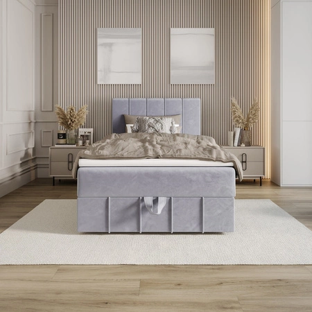 Boxspringbett Casey 90x200 blau Bett im modernen skandinavischen Stil mit gepolstertem Kopfteil Bett mit Staukasten