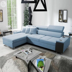 Ecksofa mit Schlaffunktion Dafni Blau linksseitig aus Samt bietet Komfort und Funktionalität während der täglichen Erholung
