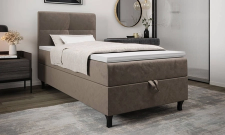 Boxspringbett Melba 90x200 hellbraun Bett im modernen skandinavischen Stil mit gepolstertem Kopfteil Bett mit Staukasten