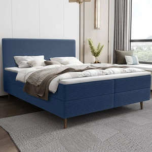 Boxspringbett Totti 180x200 blau stilvolles Bett mit Bettzeug Lagerung dreidimensionalen Stoff mit ausdrucksvollen Streifen