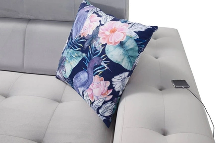 Ecksofa mit Schlaffunktion Hampton VII meeresblau links aus Samtstoff mit glatter Oberfläche