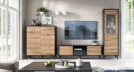 Wohnwände Gusto Schwarz / Eiche Evoke Modernes Design Wandschrank für das Wohnzimmer oder das Tageszimmer mit dekorativem Fichtendekor