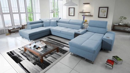 Ecksofa mit Schlaffunktion Dafni V blau rechts Samt komfortables und bequemes Ecksofa mit verstellbaren Kopfstützen
