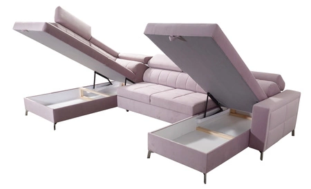 Ecksofa mit Schlaffunktion Nausa VI navy blau rechts stilvolles Ecksofa für Wohnzimmer mit komfortabler Verarbeitung Samtstoff