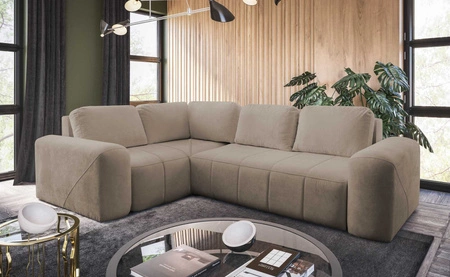 Ecksofa mit Schlaffunktion Bovec II dunkelbeige links komfortables Ecksofa mit stilvollem Charakter Bettzeug Container