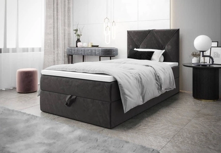 Boxspringbett Arvada 100x200 grau Bett im modernen skandinavischen Stil mit gepolstertem Kopfteil Bett mit Staukasten