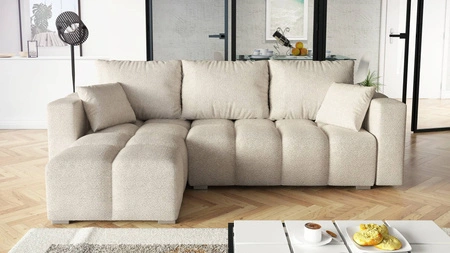 Ecksofa mit Schlaffunktion Linco hellbeige universal Ecksofa für Wohnzimmer mit modernem Design aus Boucle-Stoff
