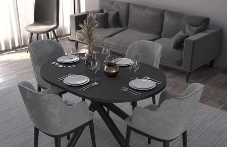 Lyon Tisch 100x138 cm portland ash / schwarz stilvolles Esstischset auf Designer Spider Beinen höhenverstellbar