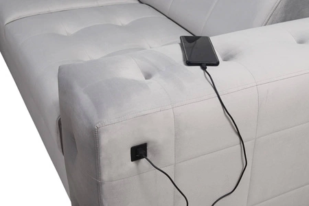 Ecksofa mit Schlaffunktion Hampton beige linke Seite stilvolle Steppung auf dem Sitz weicher Polsterstoff Ecksofa mit Verlängerung