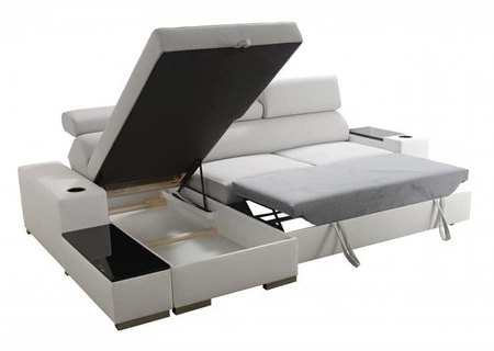 Ecksofa mit Schlaffunktion Provo schwarz links Ecksofa mit Bettzeugablage und Funktionsauszug