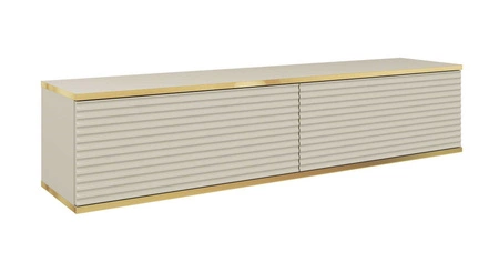 TV-Lowboard Luxury 135 cm Beige Stilvolle geriffelte Front Korpus verziert mit einer goldenen Leiste begeistert Liebhaber eleganter Arrangements