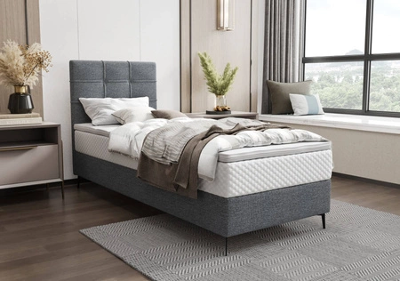 Boxspringbett Irvine 90x200 grau stilvolles Bett mit Bettzeugablage und hohem Kopfteil besticht durch sein elegantes Design