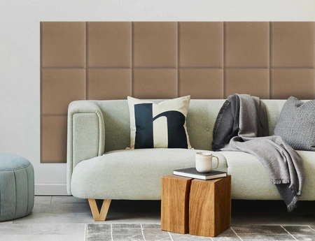 Gepolstertes Paneel Quadra 30x30 cm beige stilvolles Wandpaneel quadratischer Veloursstoff modisches Finish für jede Einrichtung