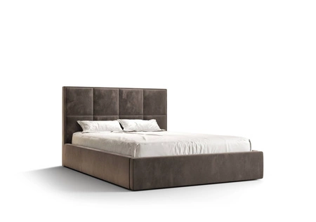 Polsterbett Aresa 160x200 mit Aufbewahrung Hellbraun Modernes skandinavisches Stilbett mit bequemem Kopfteil