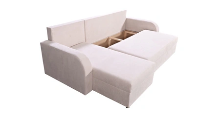 Ecksofa mit Schlaffunktion Scarlo beige universal in Positionierung Ecksofa für Wohnzimmer aus strapazierfähigem Veloursstoff