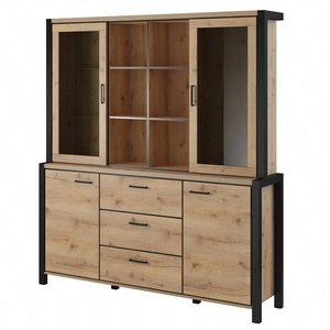 Activ Sideboard 180 cm Eiche taurus / schwarz modernes Design sicheres gehärtetes Glas stilvolle Metallgriffe geräumige Schubladen