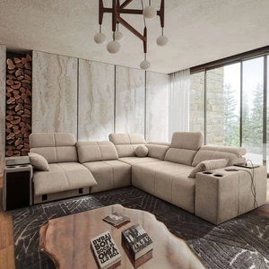 Ecksofa mit Schlaffunktion Tesalia III Lux beige links komfortables Ecksofa mit ausziehbarem Fußteil Schiebefunktion der Rückenlehne