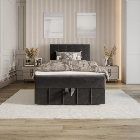 Boxspringbett Casey 120x200 grau im modernen skandinavischen Stil mit gepolstertem Kopfteil Bett mit Staukasten