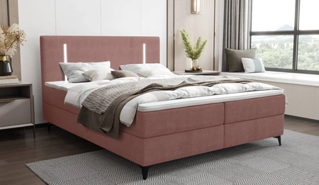Boxspringbett Norco 160x200 rosa stilvolles Bett mit einem Staufach Beleuchtung im Kopfteil fügt eine einzigartige Note