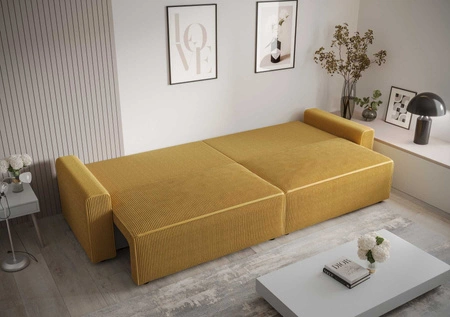 Klappsofa Brandon XL Bis türkis moderner Designstoff mit ausgeprägter Schleifenoberfläche Bettzeugbehälter