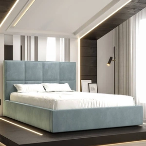 Polsterbett Aresa 160x200 mit Aufbewahrung Türkis Modernes skandinavisches Stilbett mit bequemem Kopfteil