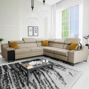 Ecksofa mit Schlaffunktion Alcamo III beige rechte Seite funktionelles und stilvolles Ecksofa mit Schublade in der Seite zwei Behälter für Bettzeug