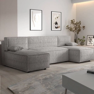 Ecksofa mit Schlaffunktion Brandon U grau Esche Bettkasten weicher Stoff mit markanter Schlingenoberfläche