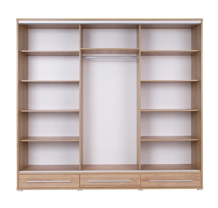 Schiebeschrank Hajfa 255 cm Eiche riviera modernes Design Kleiderschrank mit Spiegel Korpus aus 22mm starker Platte