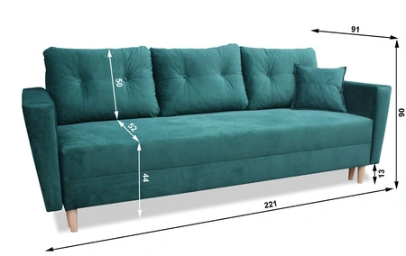 Sofa Telsze blau elegantes Sofa für Wohnzimmer in skandinavischer Form hölzerne hohe Beine Container für Bettzeug