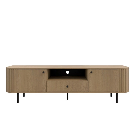 TV Schrank Ovalio 181 cm Eiche cremona unkonventioneller TV-Schrank für Wohnzimmer Metall dekorative Accessoires Fräsen