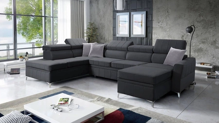 Ecksofa mit Schlaffunktion Rava VI graphit rechte Ecke ein praktisches und modernes Ecksofa, das mit einer Multifunktionslampe ausgestattet ist