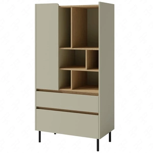 Bücherregal mit Schubladen Paguro 80 cm Eukalyptus / eiche baltic dune elegantes Design stabile hohe Beine Bücherregal mit Türen und Schubladen