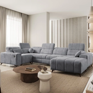 Ecksofa mit Schlaffunktion Penejos IV grau rechtsseitig stilvolles Ecksofa mit zwei Bettkästen strapazierfähiger Stoff