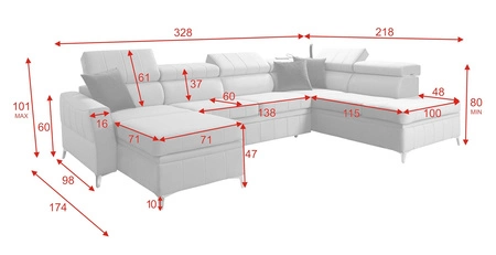 Ecksofa mit Schlaffunktion Rava VI blau links Praktisches und modernes Ecksofa mit Multifunktionslampe