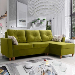 Ecksofa mit Schlaffunktion Topeka grün oliv rechtshändig stilvolles und modernes Design, das sich in jede Einrichtung einfügt