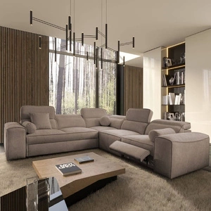 Ecksofa mit Schlaffunktion Viano III Lux hellbraun rechts modernes Ecksofa mit ausziehbarem Fußteil Bettzeugcontainer