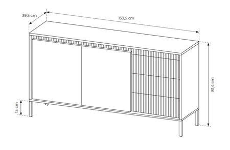 Kommode Sesti 154 cm schwarz modernes und originelles Design interessante Kombination von Riffelung mit glatten Fronten