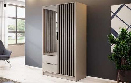 Spiegelschrank Aspen 105 cm Beige / schwarze Lamellen modernes Möbeldesign Schranktür mit Lamellen verziert