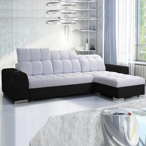 Ecksofa mit Schlaffunktion Luigi grau Esche / schwarz rechts Ecksofa mit zwei Bettkästen Stoff mit einer interessanten Struktur