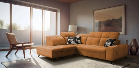 Ecksofa mit Schlaffunktion Buffalo VII honig links stilvolles Ecksofa mit Bettzeugcontainern Velourstoff