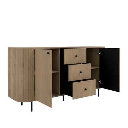 Kommode mit Schubladen Ovalio 165 cm Eiche cremona moderne Form ovale Kommode für das Wohnzimmer dekorative Fräsungen am Korpus