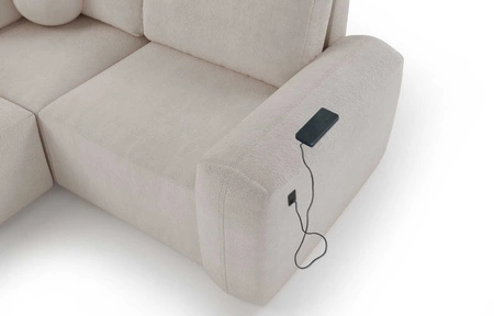 Ecksofa mit Schlaffunktion Arbon II braun rechte Ecke stilvolles Design markante runde Form Container für Bettzeug