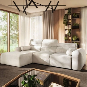 Ecksofa mit Schlaffunktion Cantare elfenbeinfarben links funktionelles und bequemes Ecksofa mit modernem Design Plüschstoff