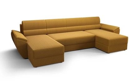 Ecksofa mit Schlaffunktion Fogu U II Honig-Gelb bequemes Ecksofa mit bequemen Armlehnen interessanter Designcontainer für Bettzeug